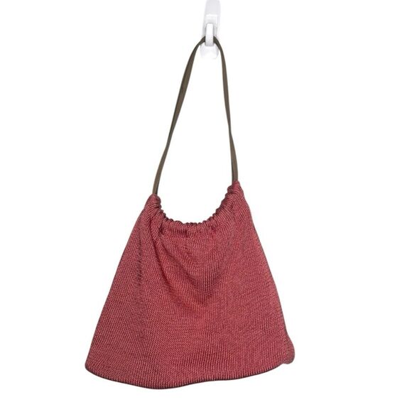 The Sak Dual Strap Magnetic Closure Rose Color Crochet Raffia Hobo Purse - Picture 2 of 6